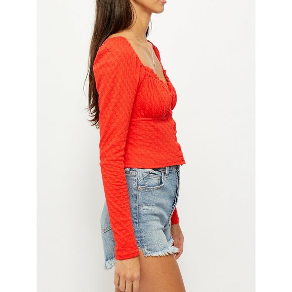 NWT Free People Ladybug Long Sleeve Top/ Flame Red - Picture 4 of 4
